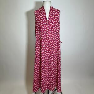 NWT Anne Klein Pink Pansy Multicolor Floral V-Neck Midi Dress Pockets Womens 8